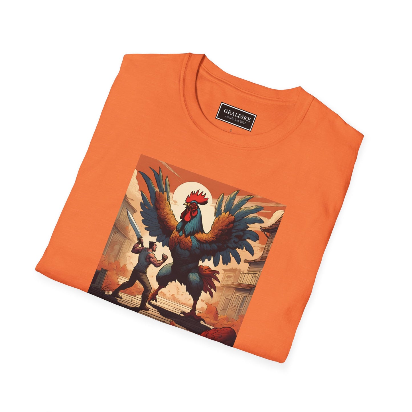 Rooster Softstyle T-Shirt - Vintage Rooster & Man Battle Design - Graleske