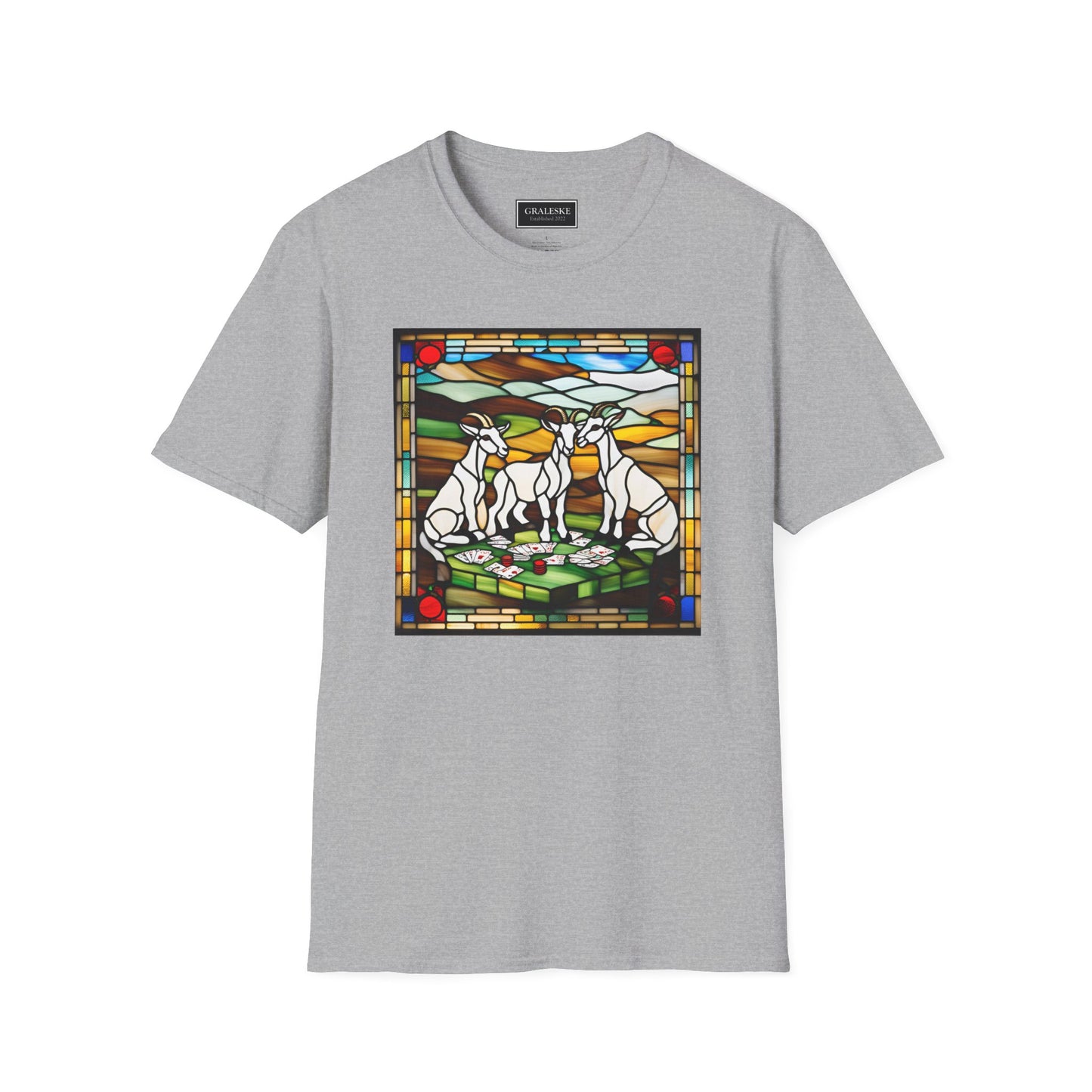 goats playing cards stained glass - Unisex T-Shirt - Graleske