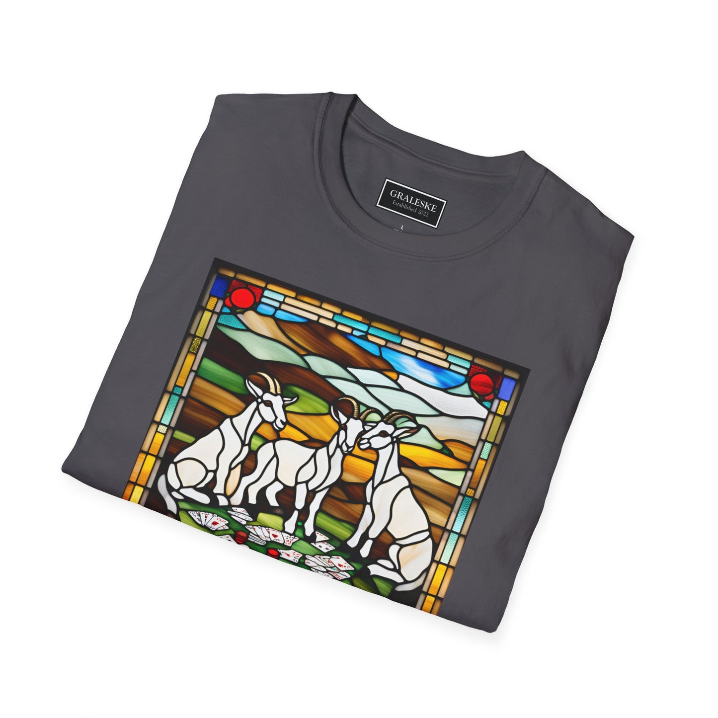 goats playing cards stained glass - Unisex T-Shirt - Graleske