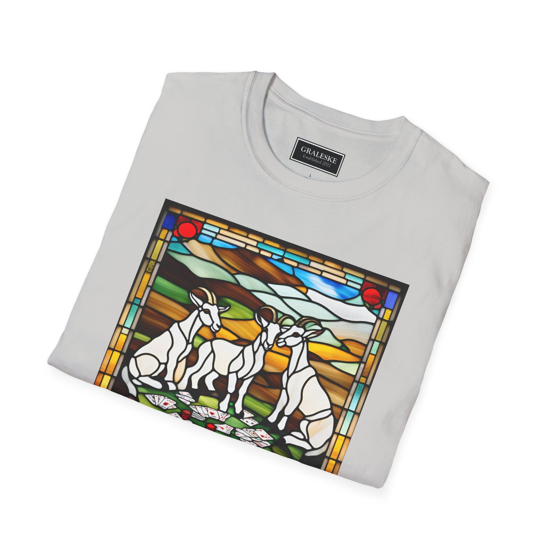 goats playing cards stained glass - Unisex T-Shirt - Graleske