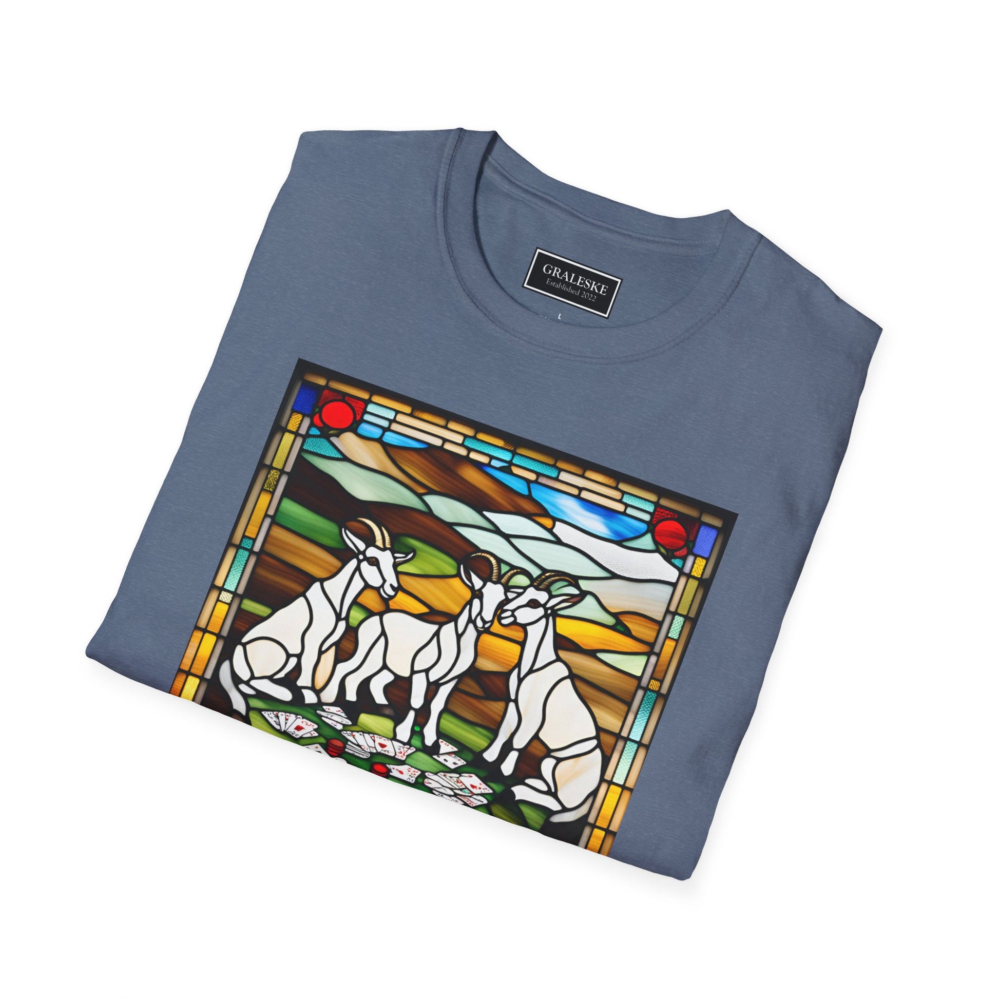 goats playing cards stained glass - Unisex T-Shirt - Graleske