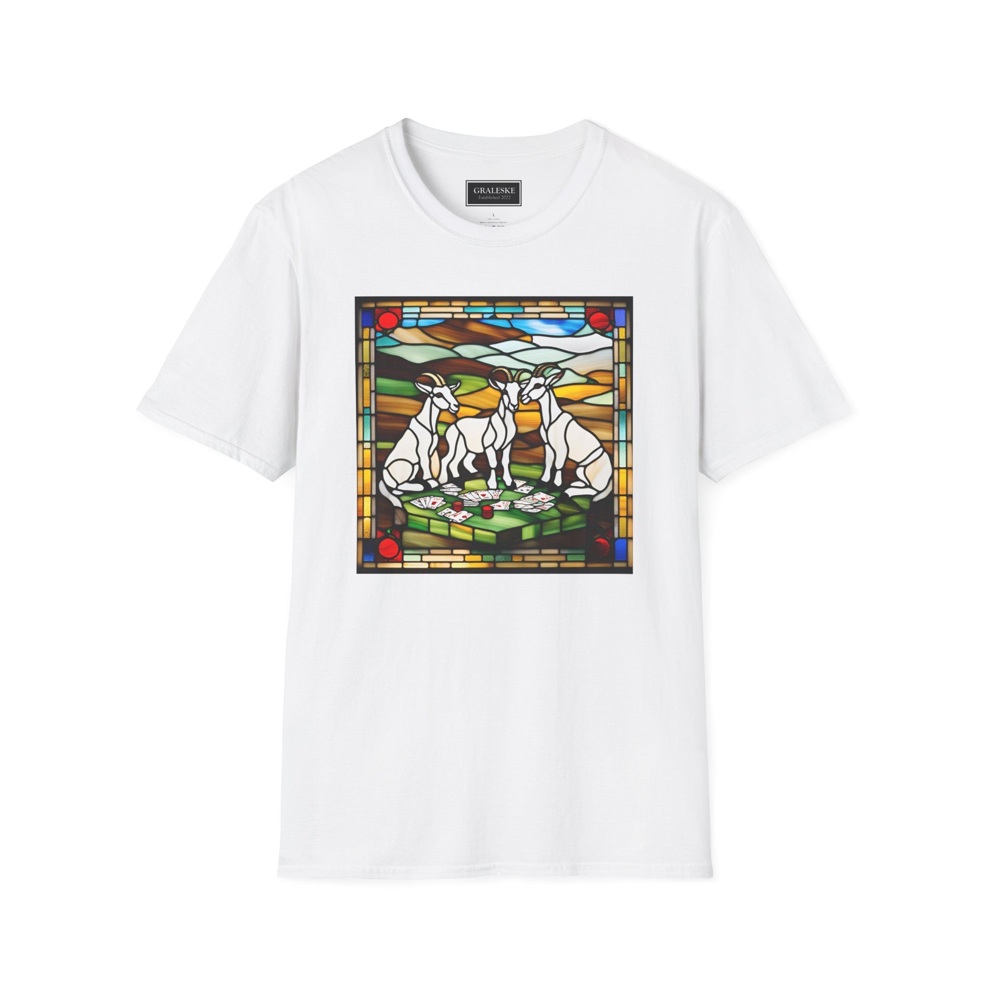 goats playing cards stained glass - Unisex T-Shirt - Graleske