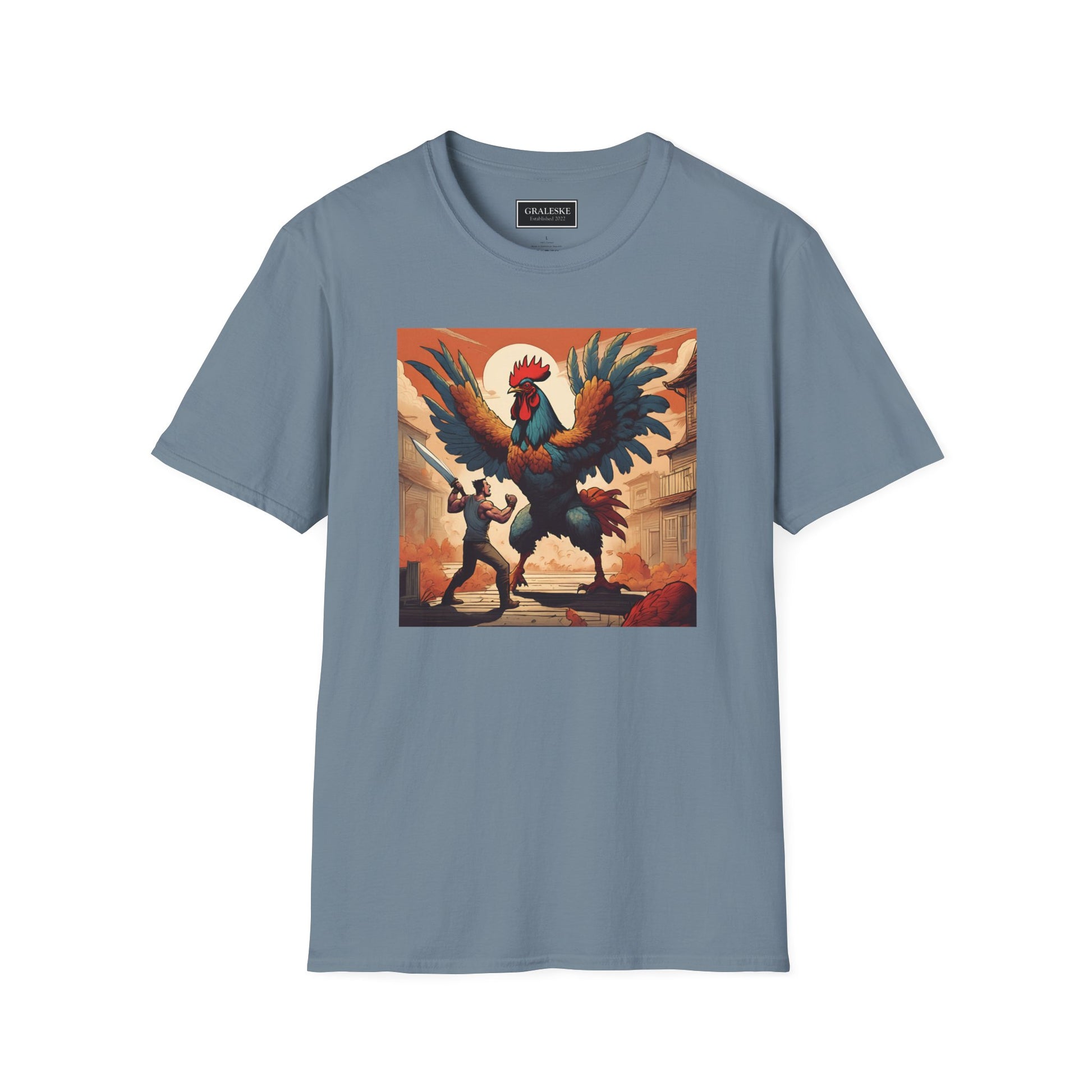 Rooster Softstyle T-Shirt - Vintage Rooster & Man Battle Design - Graleske