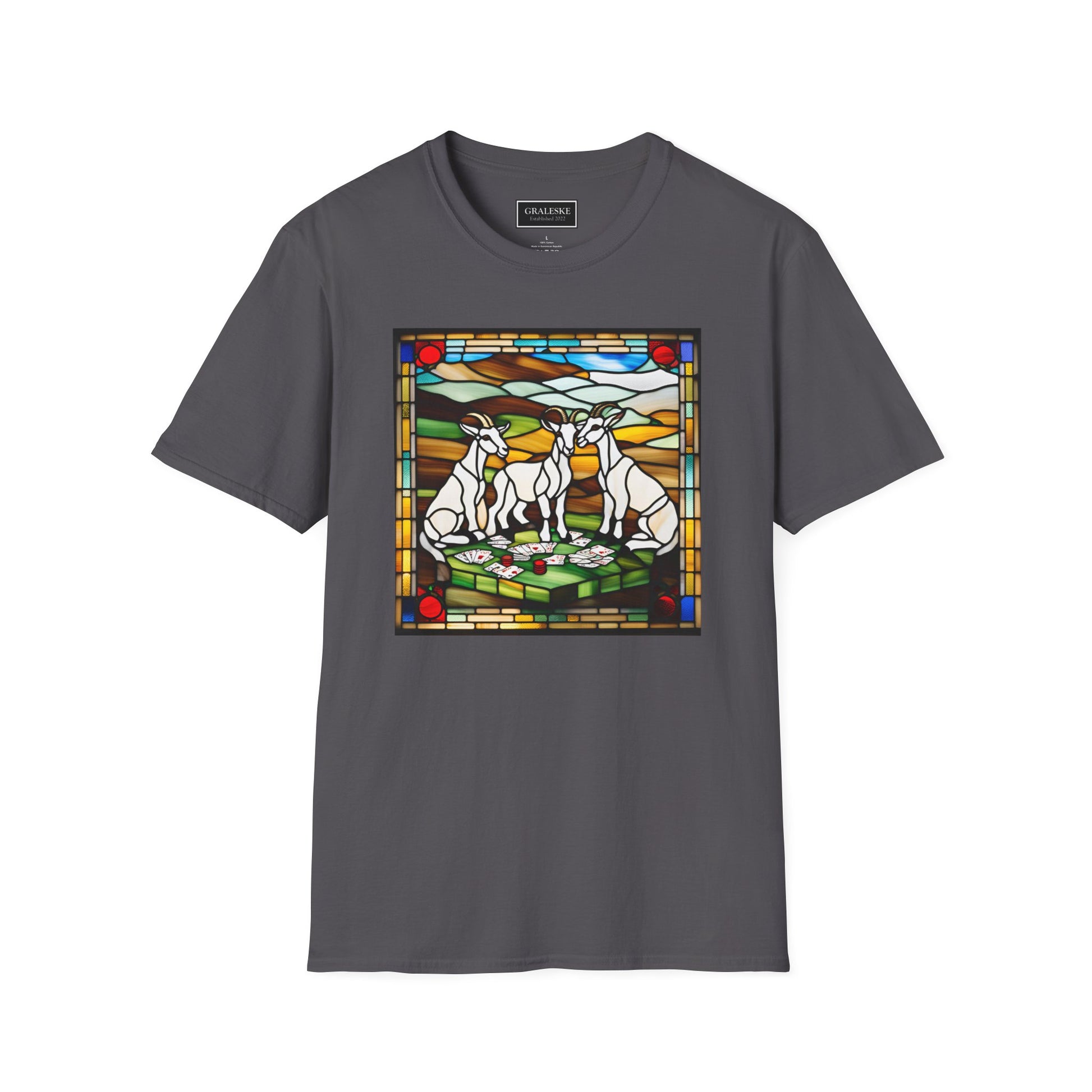 goats playing cards stained glass - Unisex T-Shirt - Graleske