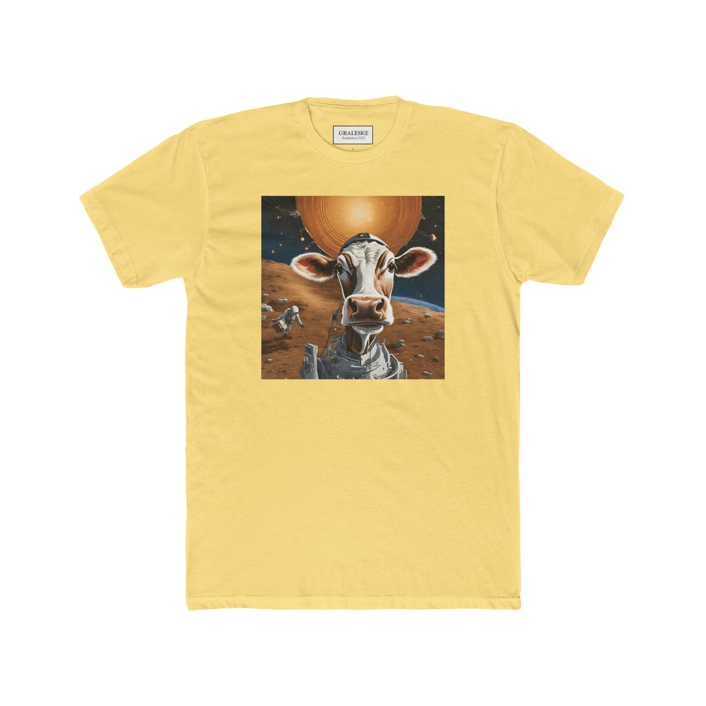 T-Shirt Spaceship Cow Print Unisex Cotton Crew Tee - Graleske