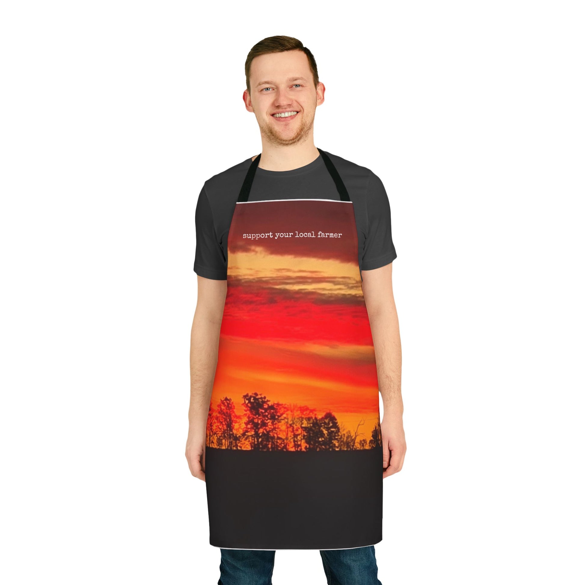 Copy of Apron, 5-Color Straps (AOP) - support your local farmer - red sky - Graleske