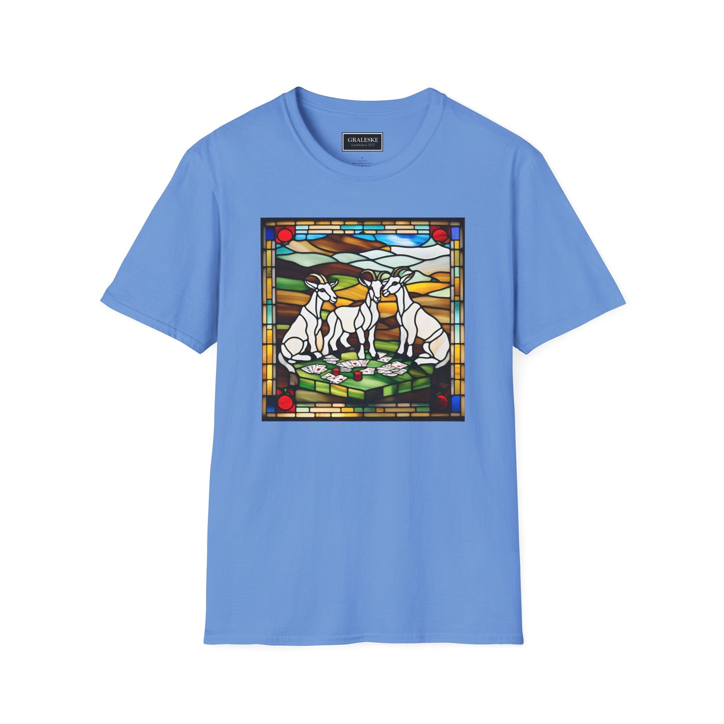 goats playing cards stained glass - Unisex T-Shirt - Graleske