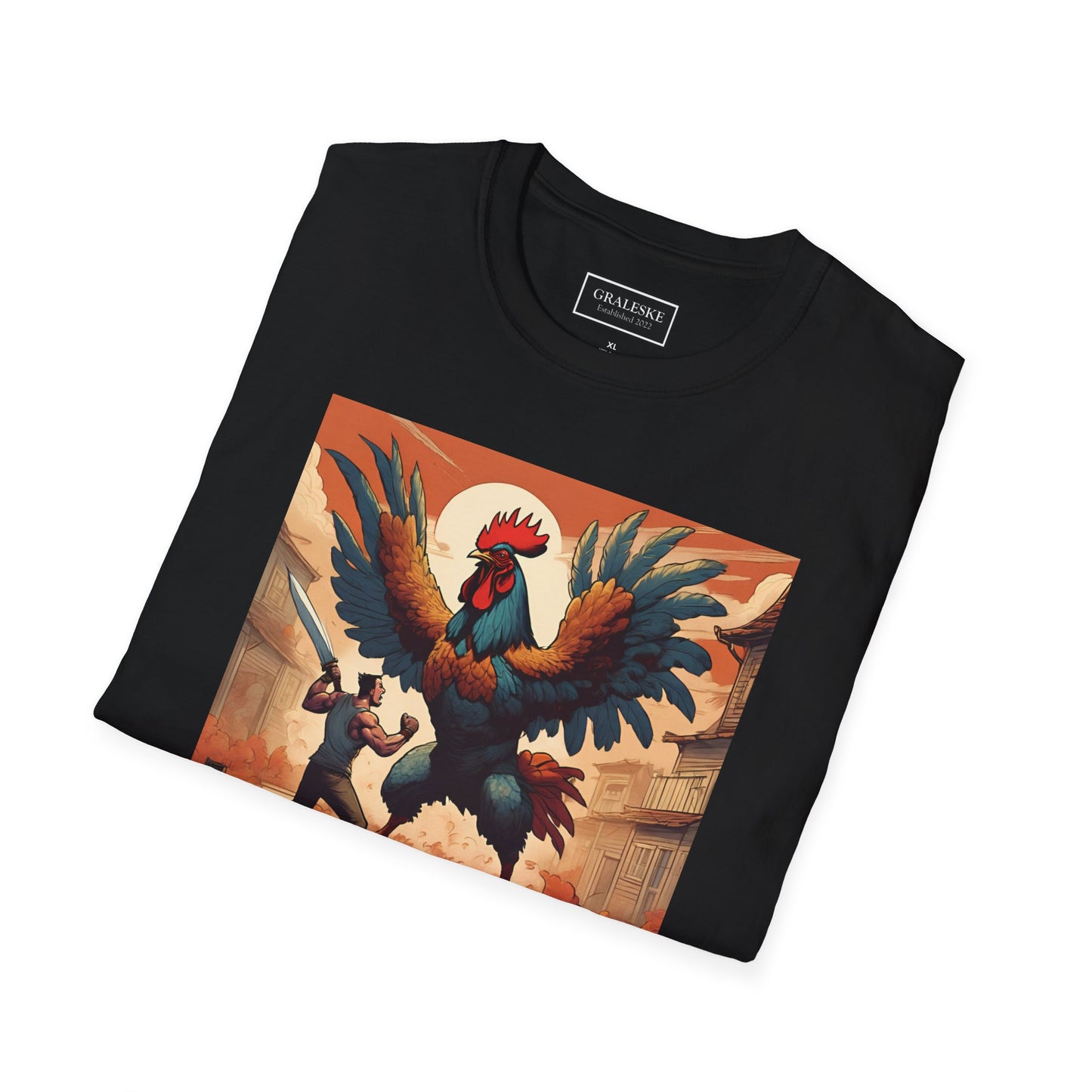 Rooster Softstyle T-Shirt - Vintage Rooster & Man Battle Design - Graleske