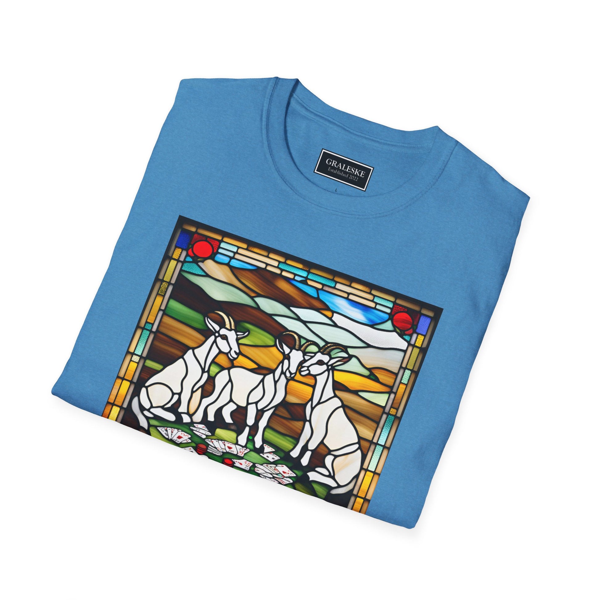 goats playing cards stained glass - Unisex T-Shirt - Graleske