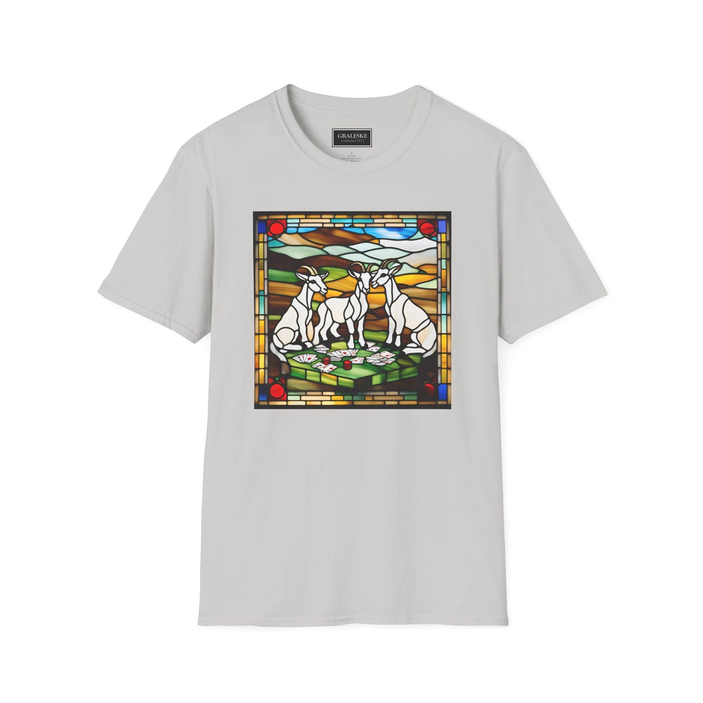 goats playing cards stained glass - Unisex T-Shirt - Graleske