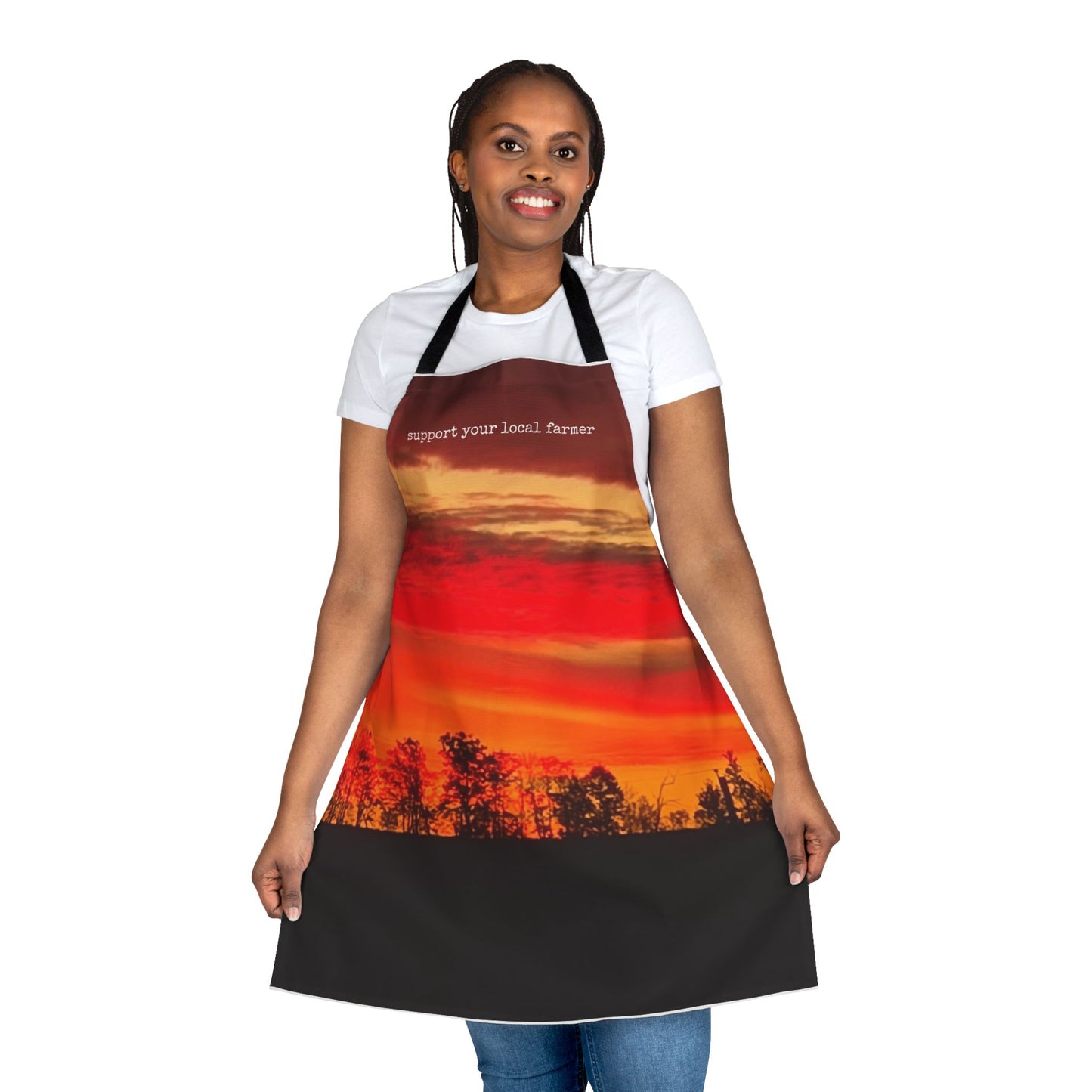 Copy of Apron, 5-Color Straps (AOP) - support your local farmer - red sky - Graleske