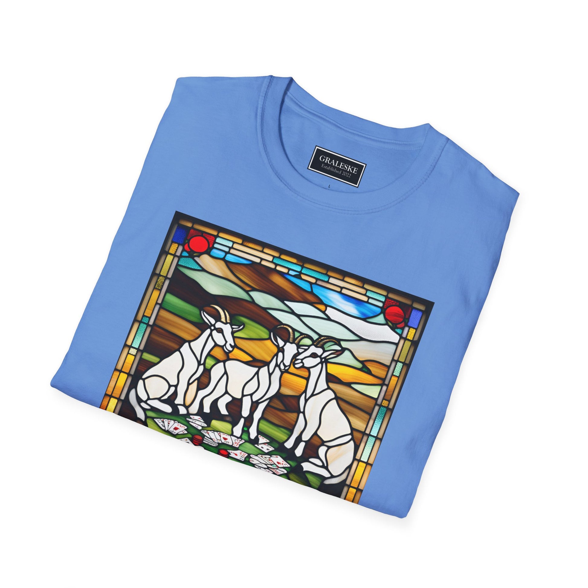 goats playing cards stained glass - Unisex T-Shirt - Graleske