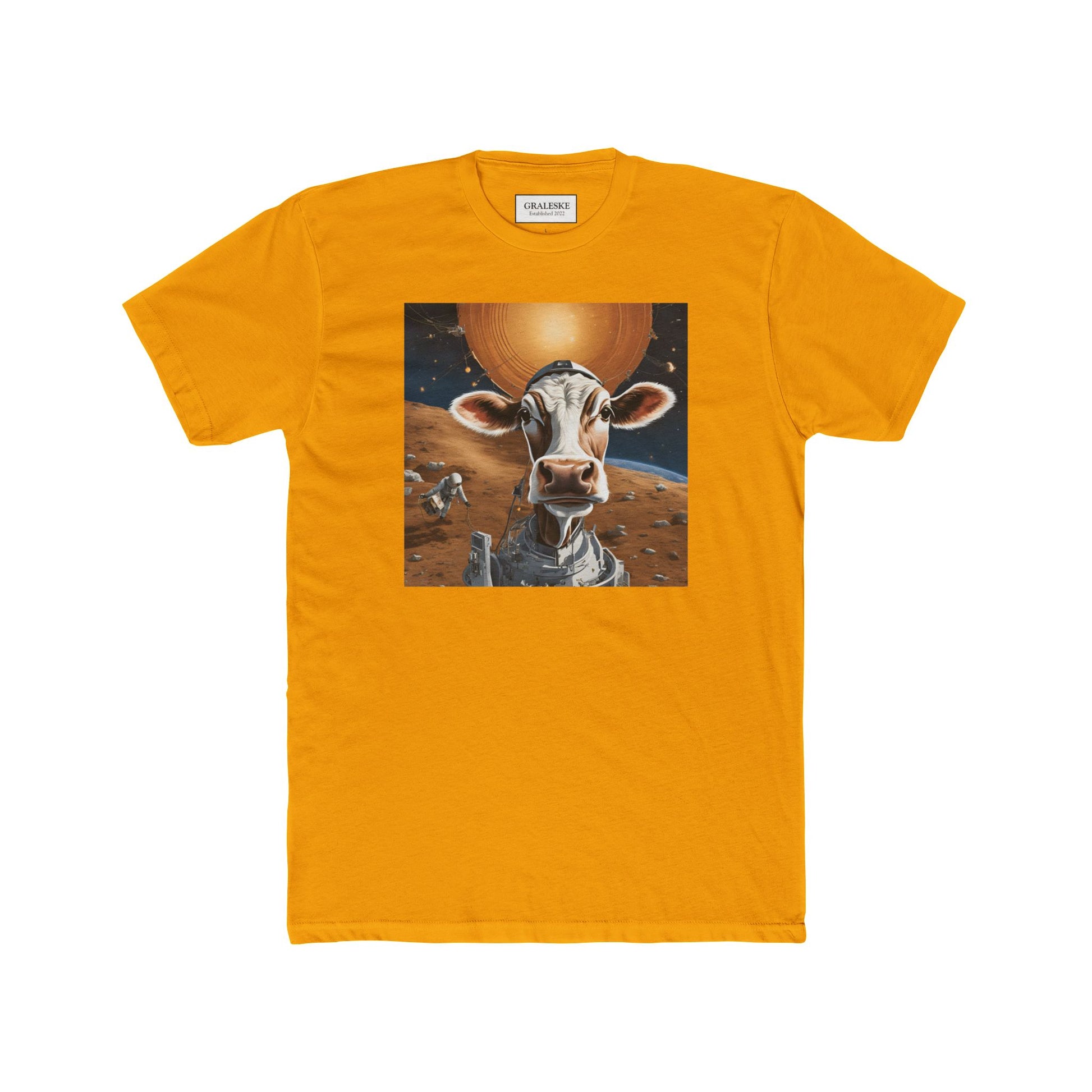 T-Shirt Spaceship Cow Print Unisex Cotton Crew Tee - Graleske