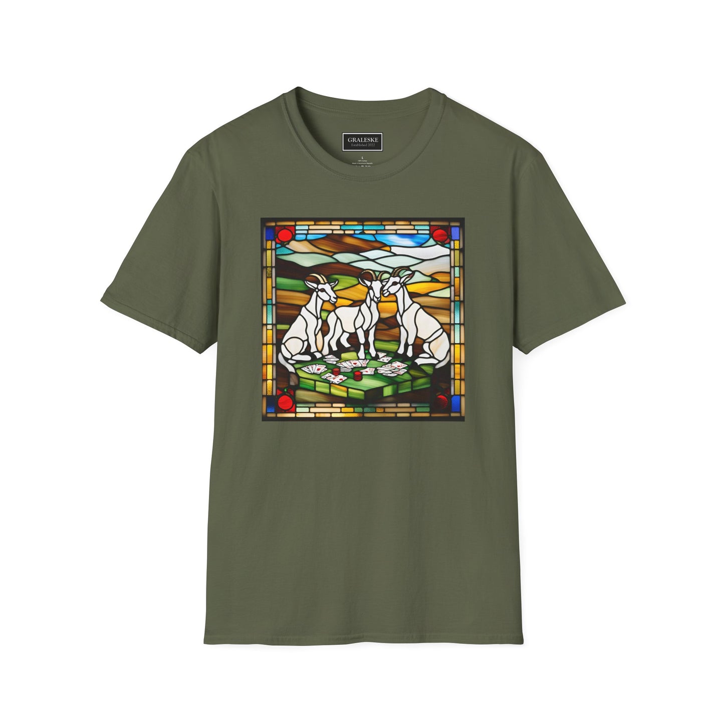 goats playing cards stained glass - Unisex T-Shirt - Graleske