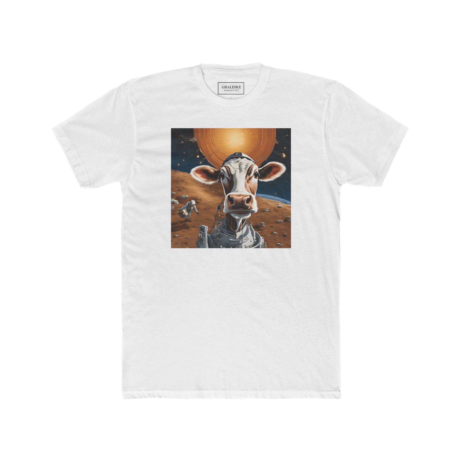 T-Shirt Spaceship Cow Print Unisex Cotton Crew Tee - Graleske