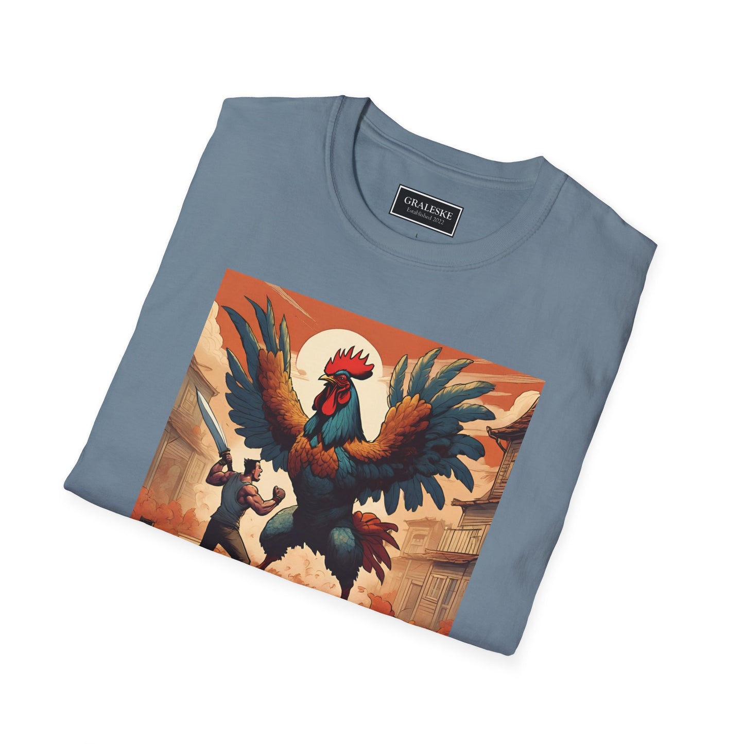 Rooster Softstyle T-Shirt - Vintage Rooster & Man Battle Design - Graleske