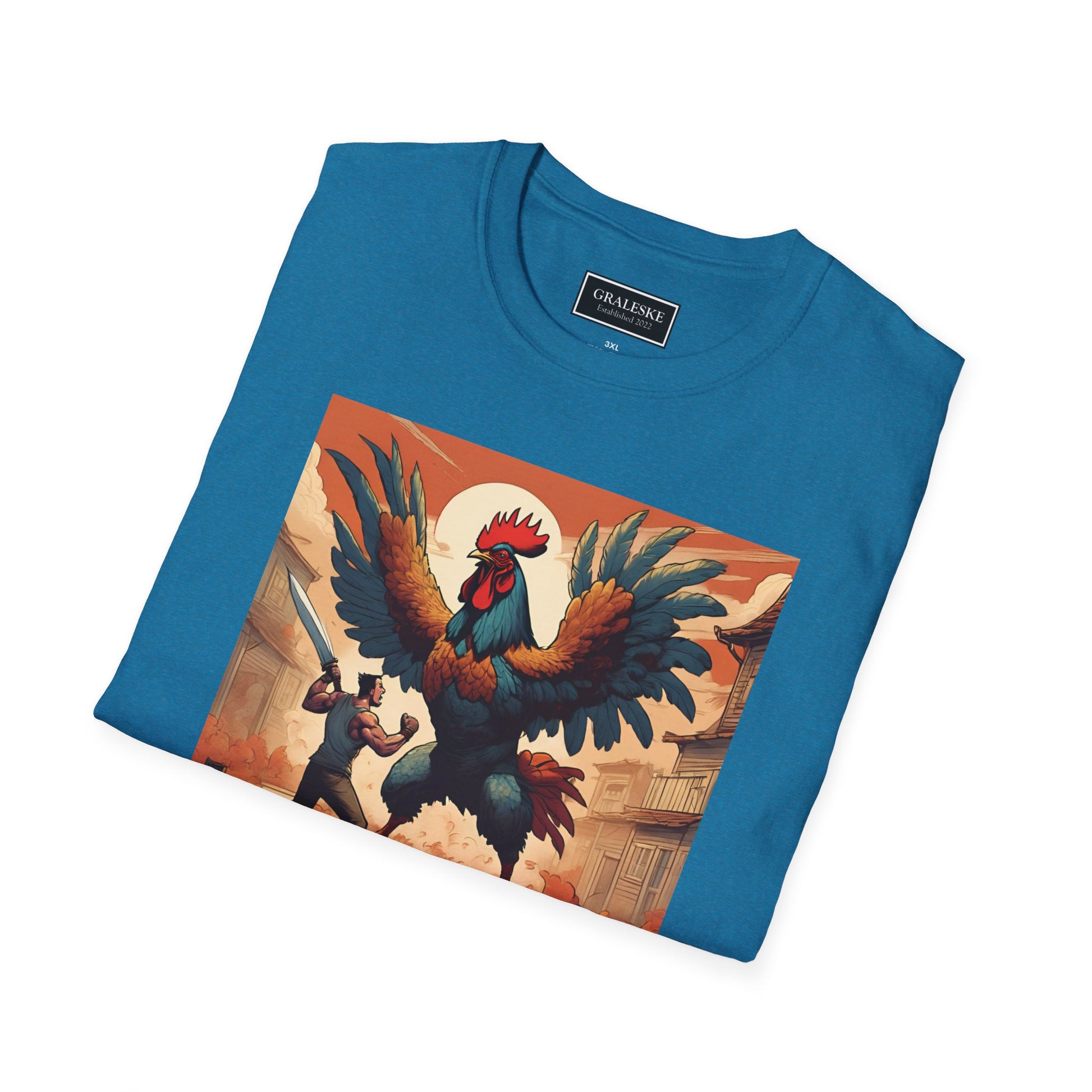 Rooster Softstyle T-Shirt - Vintage Rooster & Man Battle Design - Graleske