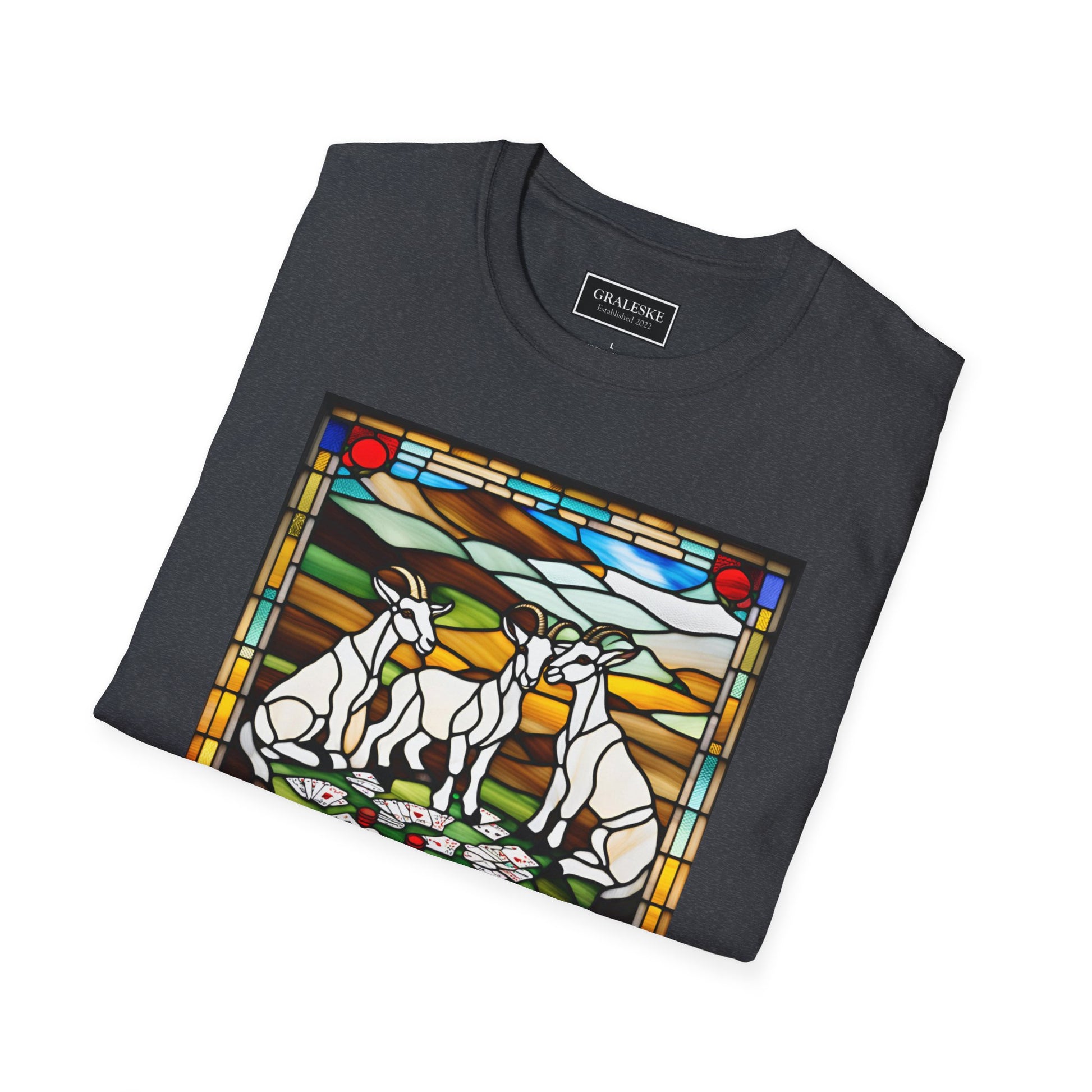 goats playing cards stained glass - Unisex T-Shirt - Graleske