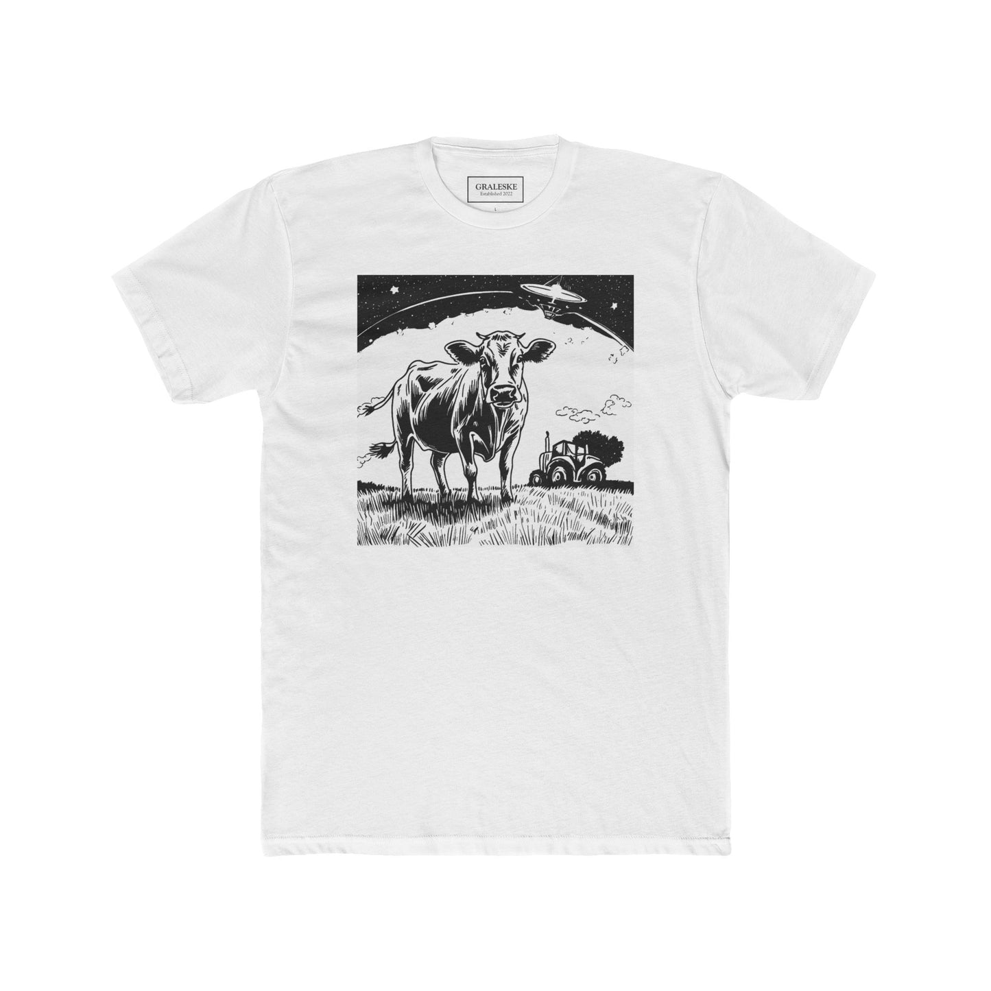 Graphic Tee - Cow with Spaceship and Stars Design - Graleske