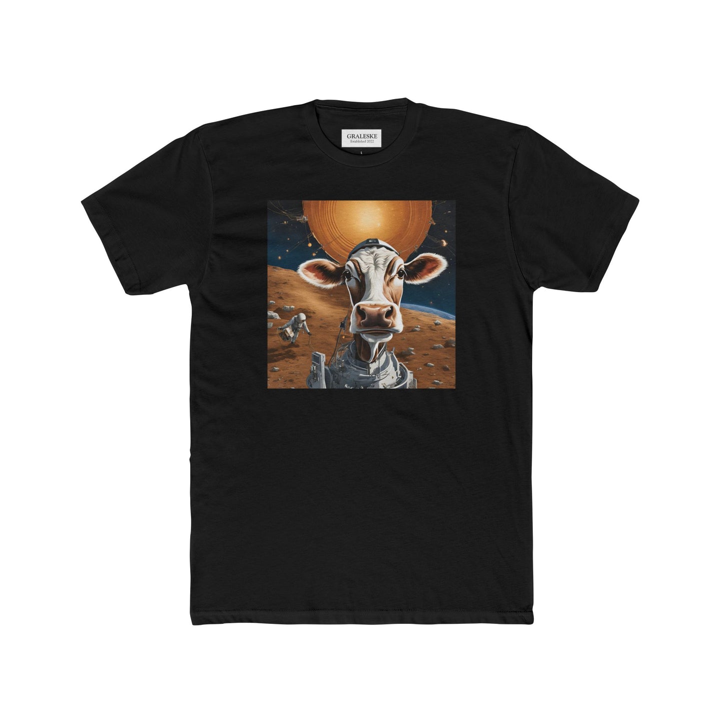 T-Shirt Spaceship Cow Print Unisex Cotton Crew Tee - Graleske