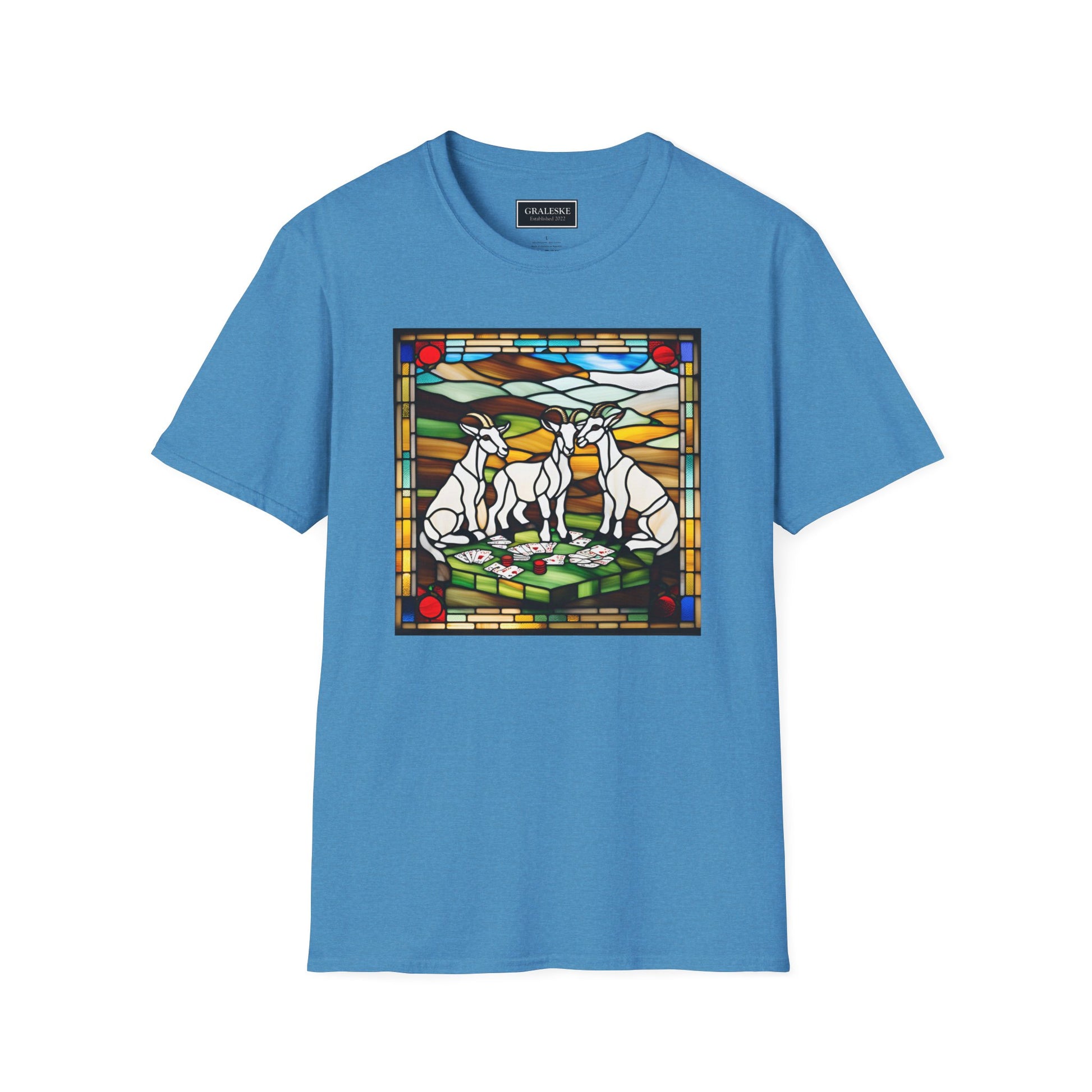 goats playing cards stained glass - Unisex T-Shirt - Graleske