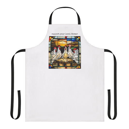 Apron, 5-Color Straps (AOP) - support your local farmer - chickens playing cards stained glass - Graleske