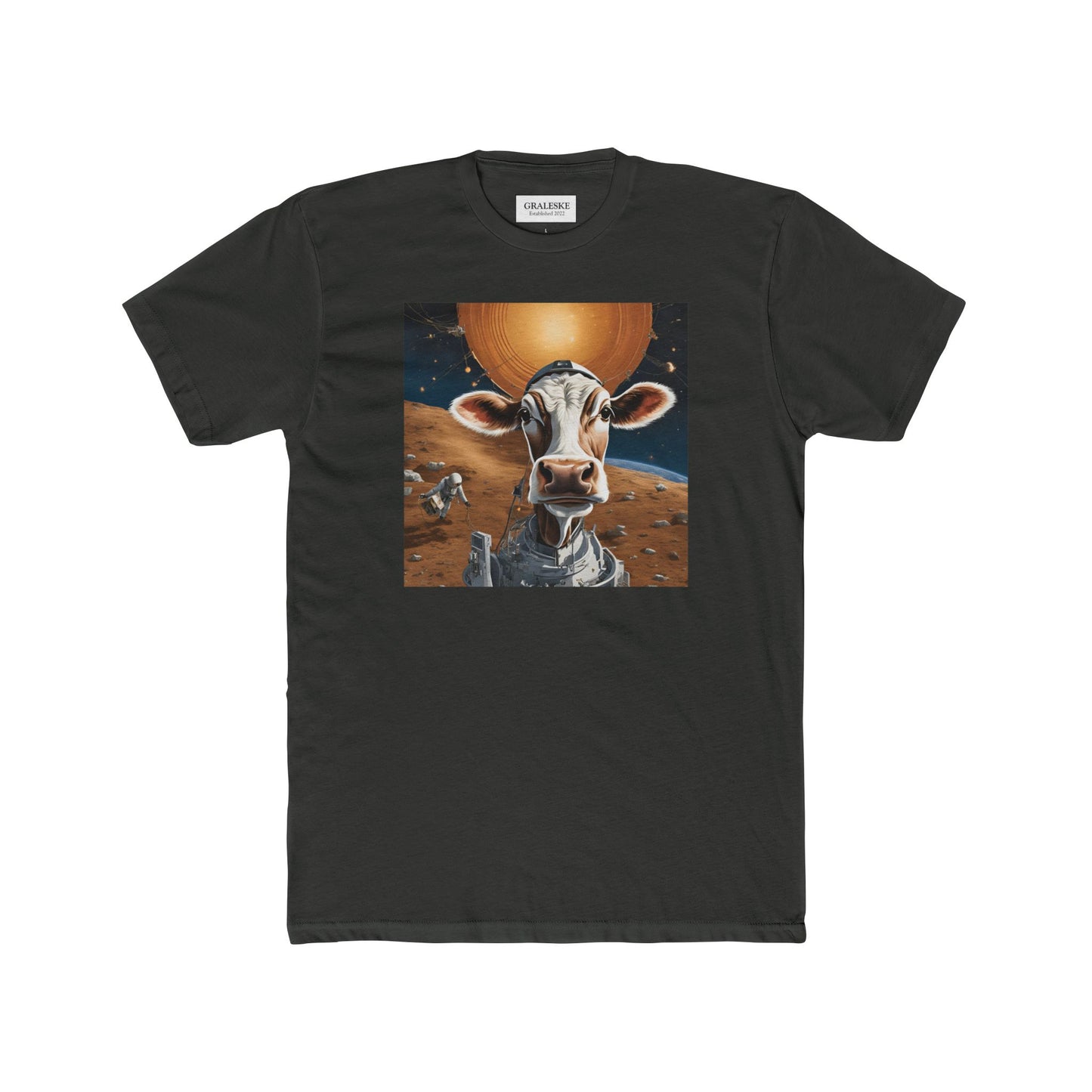 T-Shirt Spaceship Cow Print Unisex Cotton Crew Tee - Graleske