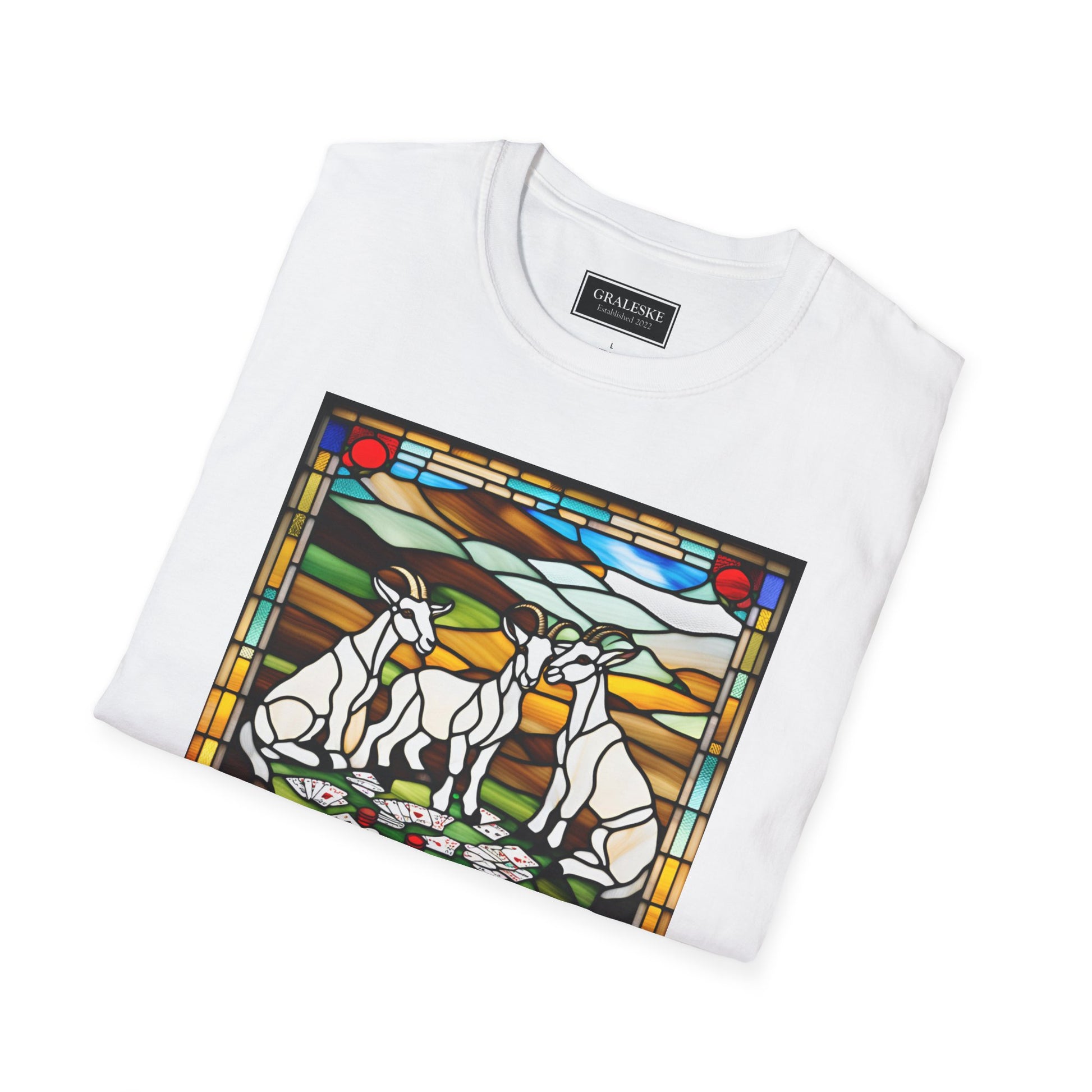 goats playing cards stained glass - Unisex T-Shirt - Graleske