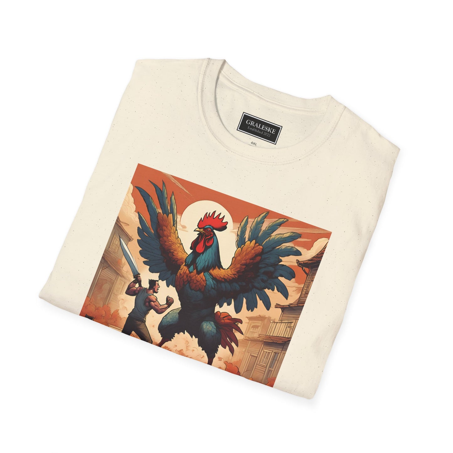 Rooster Softstyle T-Shirt - Vintage Rooster & Man Battle Design - Graleske