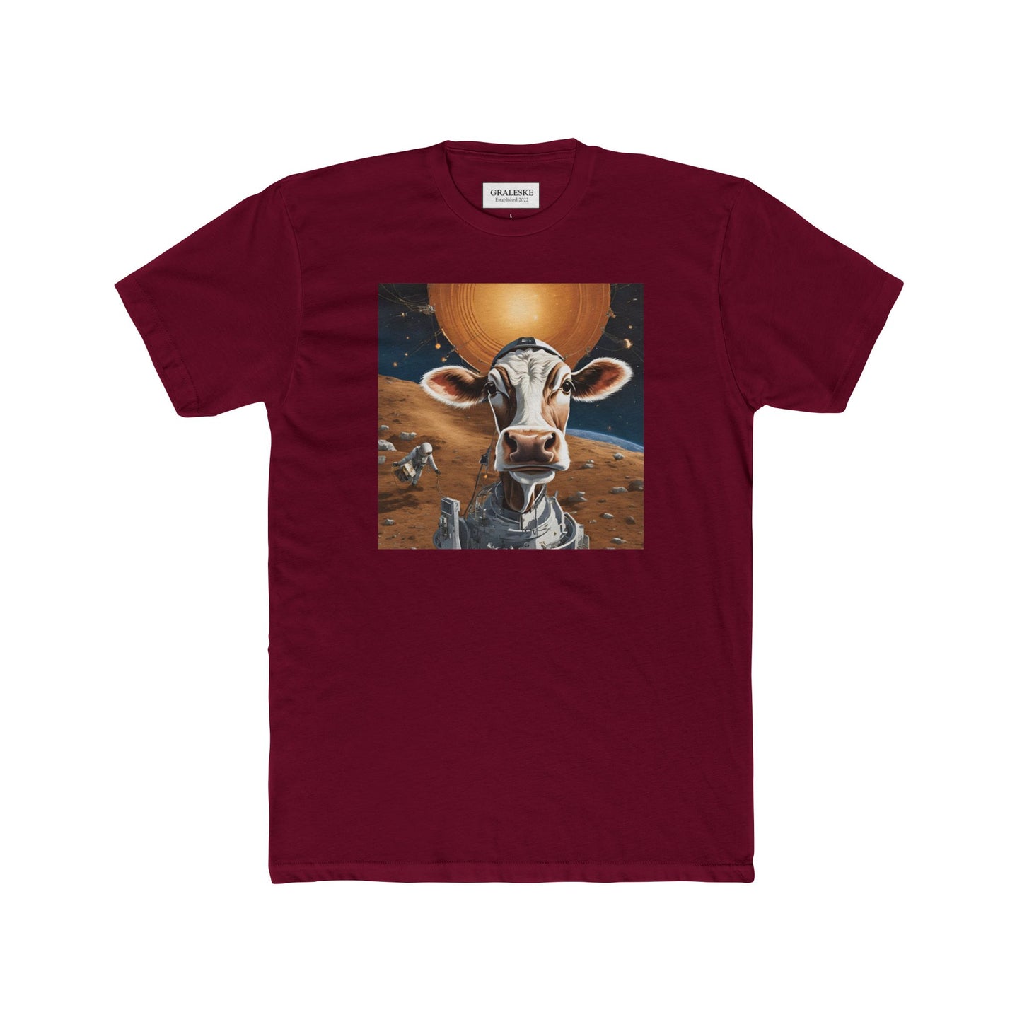 T-Shirt Spaceship Cow Print Unisex Cotton Crew Tee - Graleske