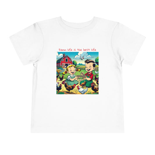 Toddler Tee Farm Life Children Feeding Chickens on Farm Short Sleeve Shirt - Graleske