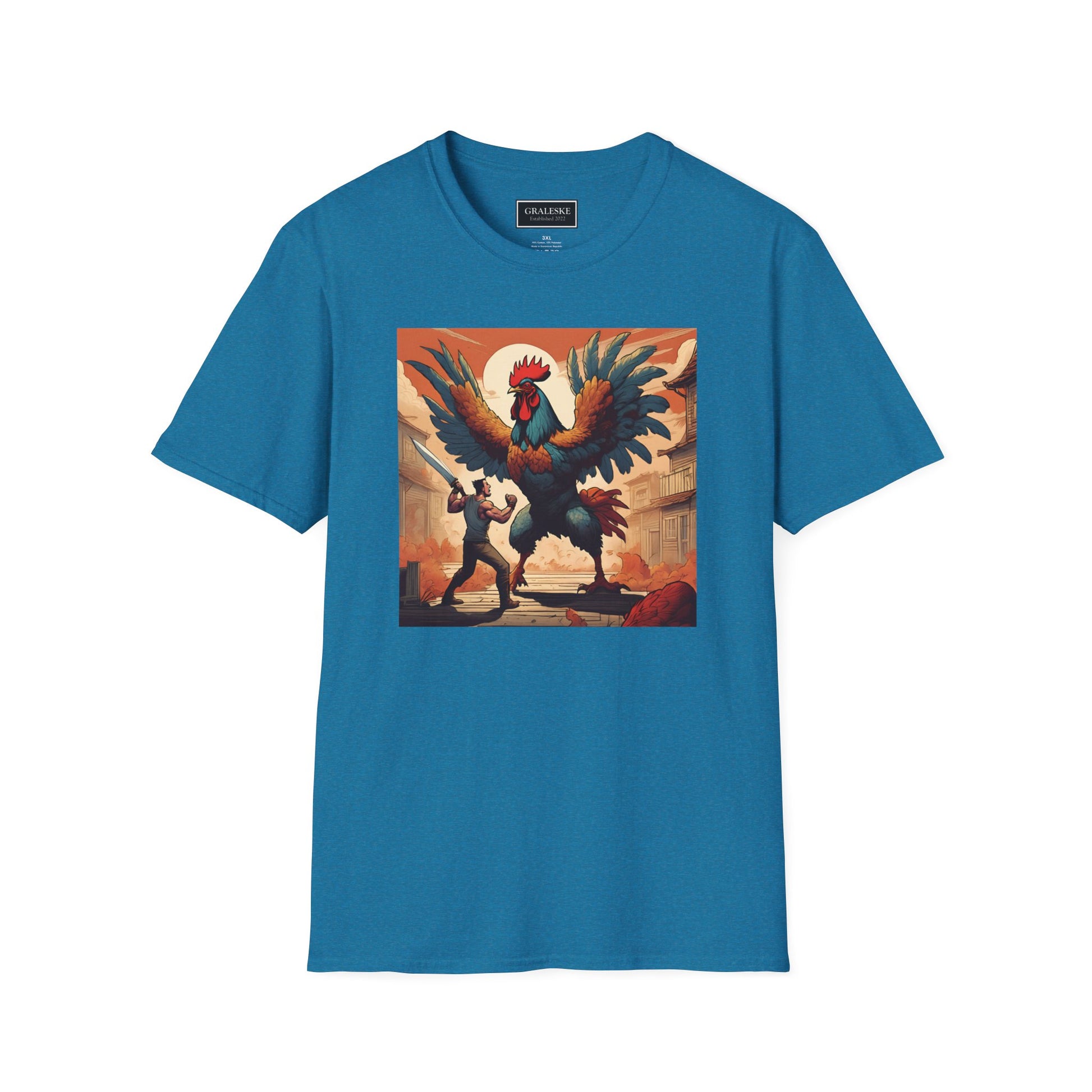 Rooster Softstyle T-Shirt - Vintage Rooster & Man Battle Design - Graleske