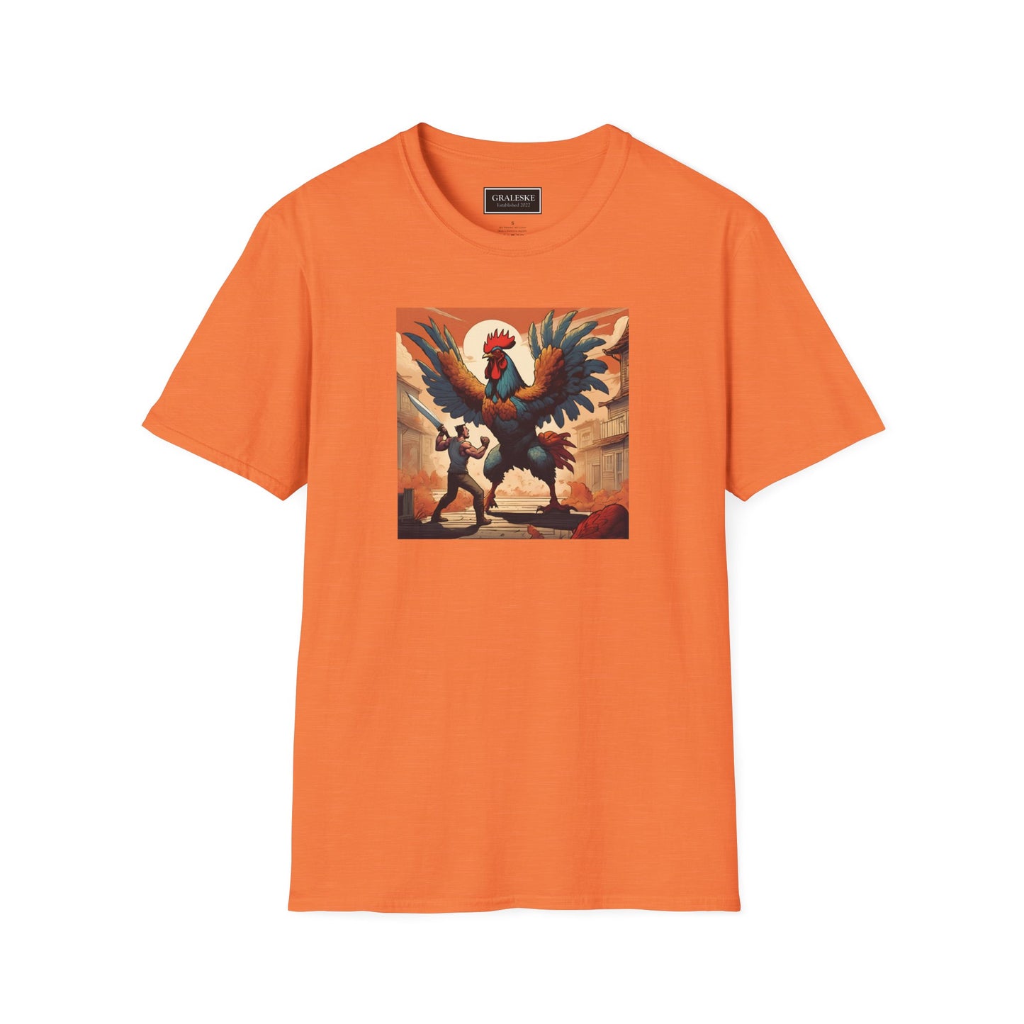 Rooster Softstyle T-Shirt - Vintage Rooster & Man Battle Design - Graleske