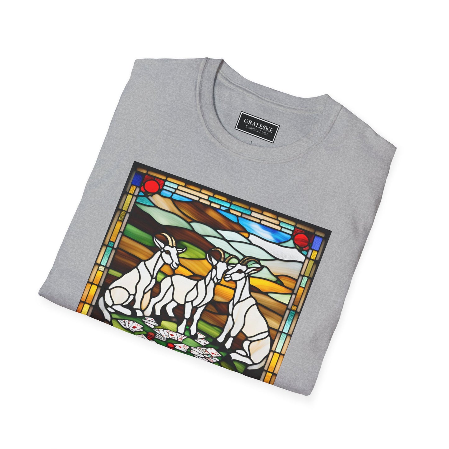 goats playing cards stained glass - Unisex T-Shirt - Graleske