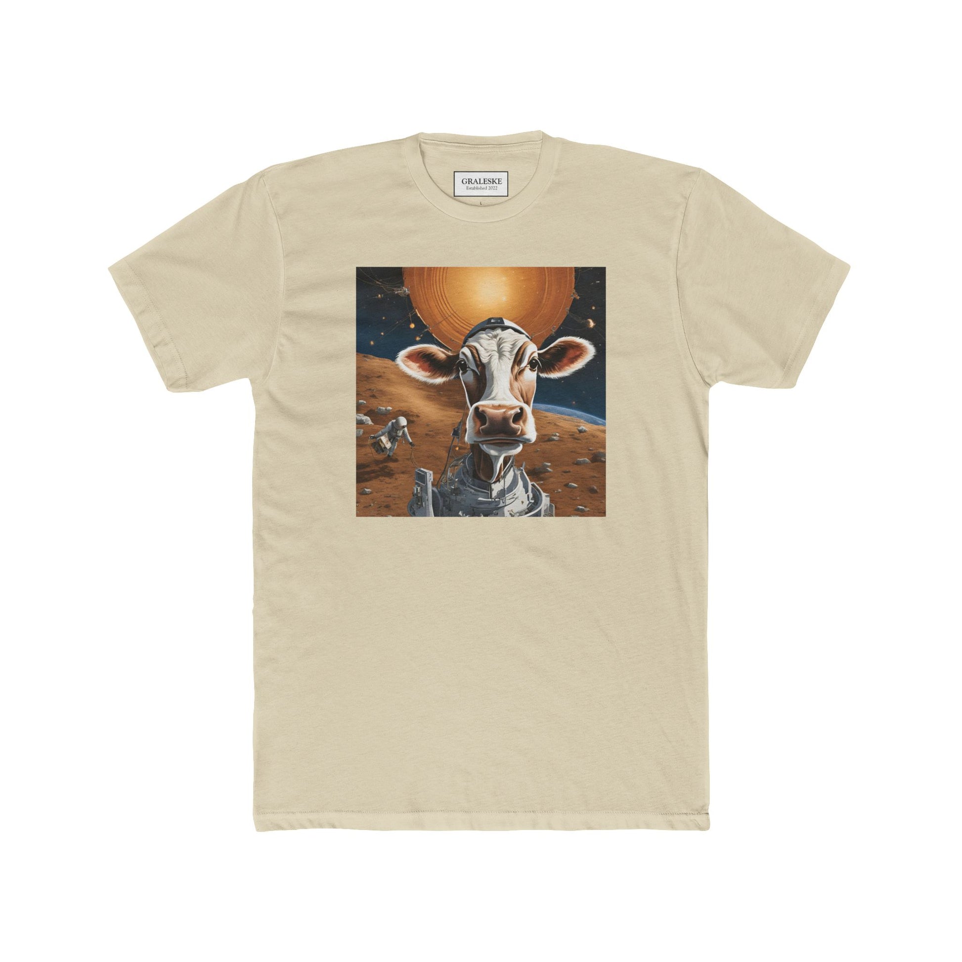 T-Shirt Spaceship Cow Print Unisex Cotton Crew Tee - Graleske