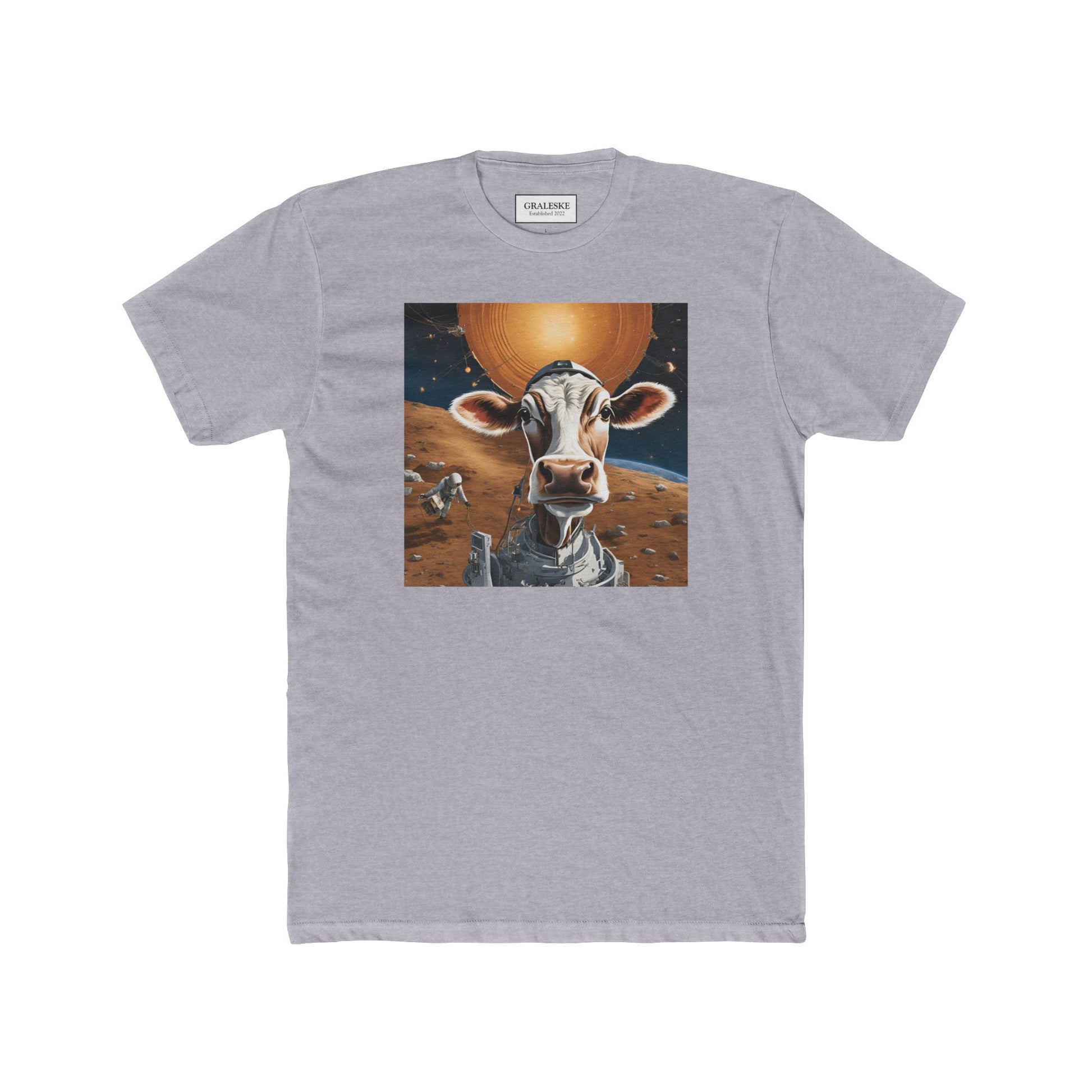 T-Shirt Spaceship Cow Print Unisex Cotton Crew Tee - Graleske