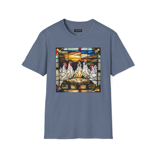 chickens playing cards stained glass - Unisex T-Shirt - Graleske